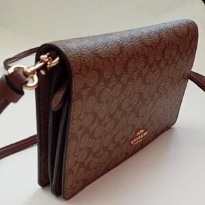 Coach Classic Brown & Tan Signature Monogram Crossbody Bag With Adjustable Strap